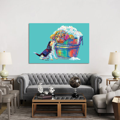 Couple Tub in Aqua par P.D. Moreno - peinture sur toile tendue