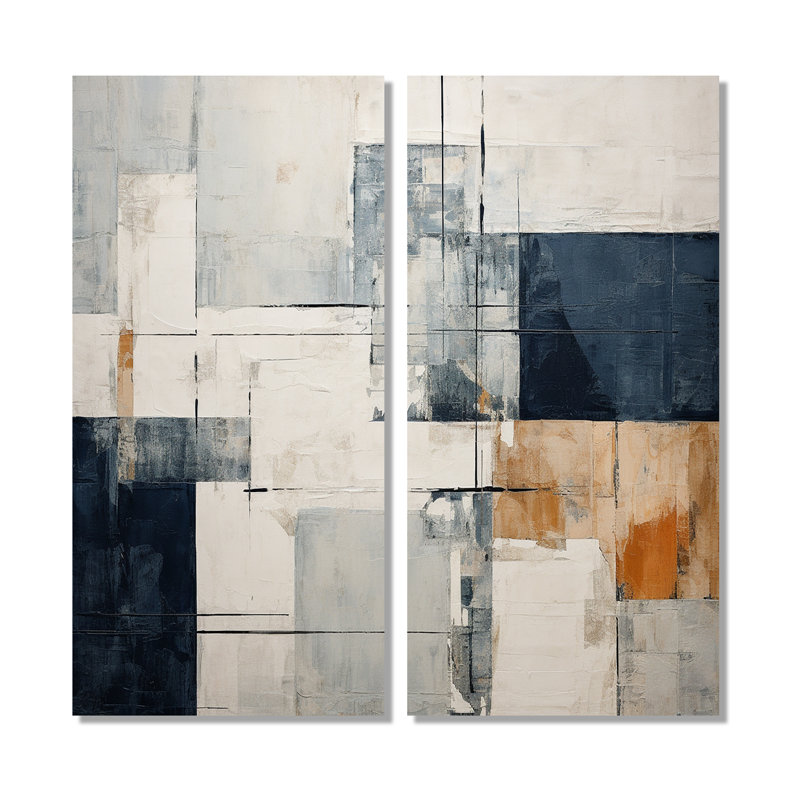 Collage abstrait bleu beige sur route I - Collages abstraits, décoration murale, 20" H x 24" W, Framed Wrapped Canvas