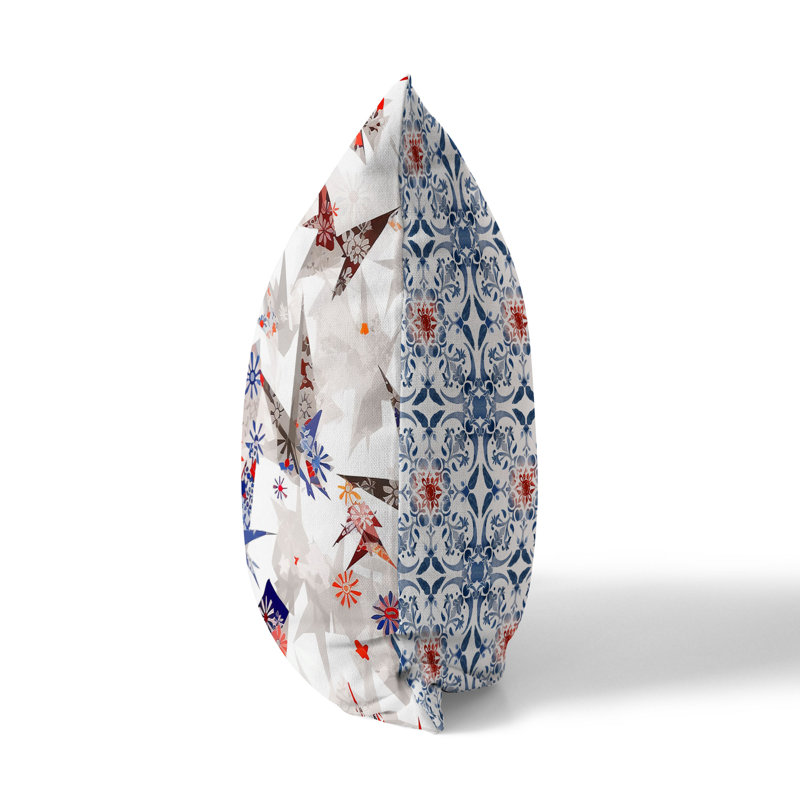 White and Blue Origami Patterned Square Throw Pillow