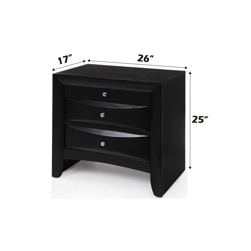 Table de chevet noire avec tiroirs coulissants et placage contemporain - pièce de chambre à coucher, Noir