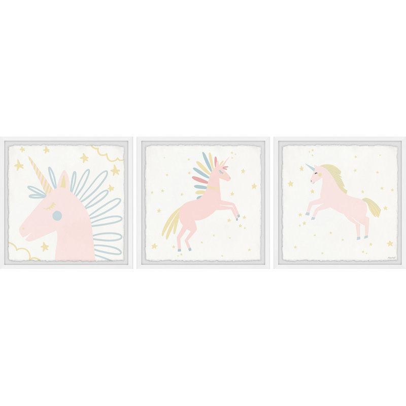 Ensemble de 3 reproductions encadrées Hilma The Unicorn Family, H 12 po x l 12 po x P 1,5 po