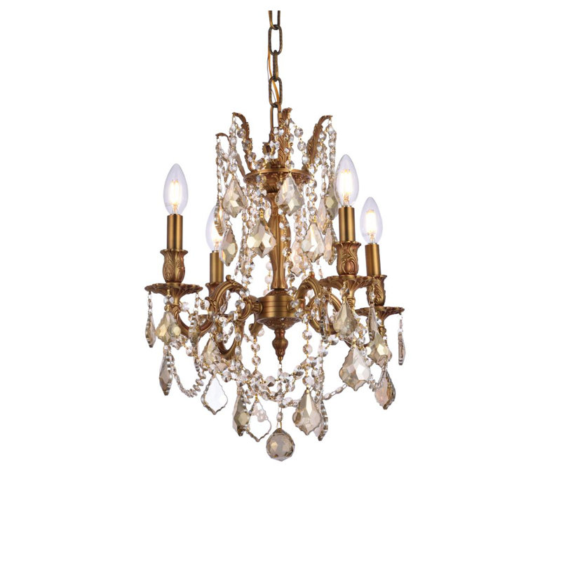 Ashmin 4 - Light Crystal Chandelier, French Gold / Golden Teak (Smoky) / Royal Cut