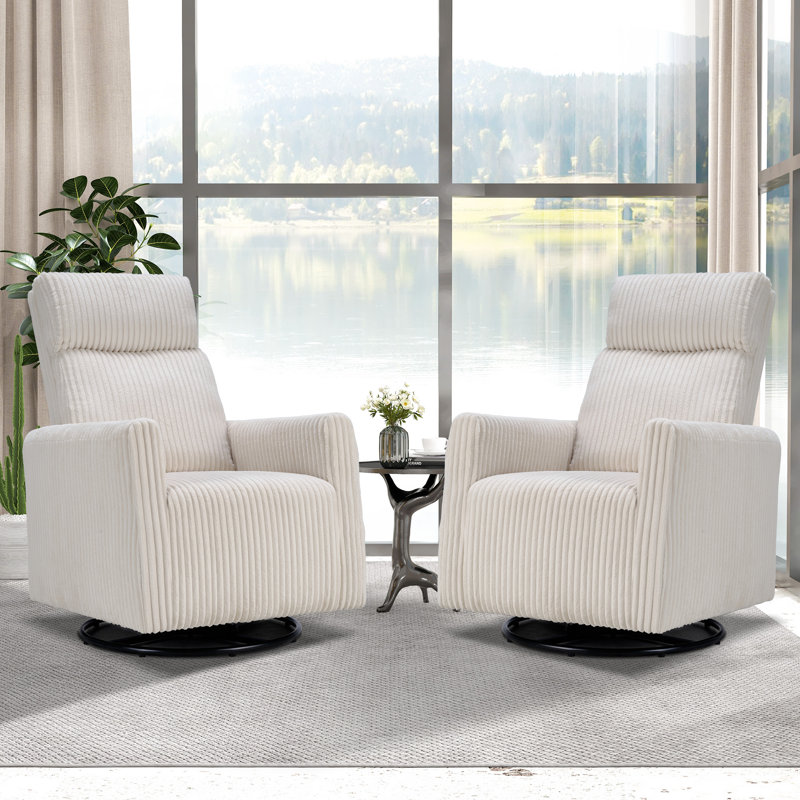 Mataya 26.77'' Wide Modern Luxury Corduroy Upholstered Swivel Arm Accent Chair, Beige Corduroy