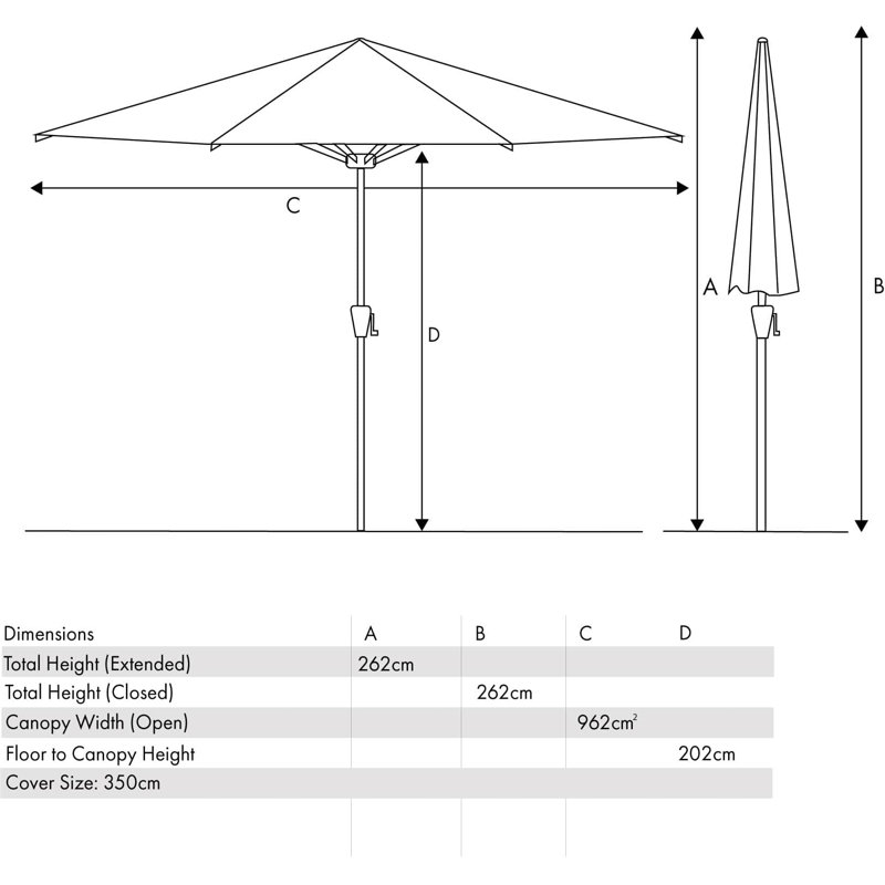 Hatten Riva Traditional Round Parasol, 262cm H x 350cm W x 350cm D, Grey