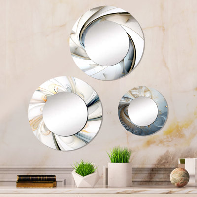 Fractal Flower Joy In Cosmic White Metal Round Mirror