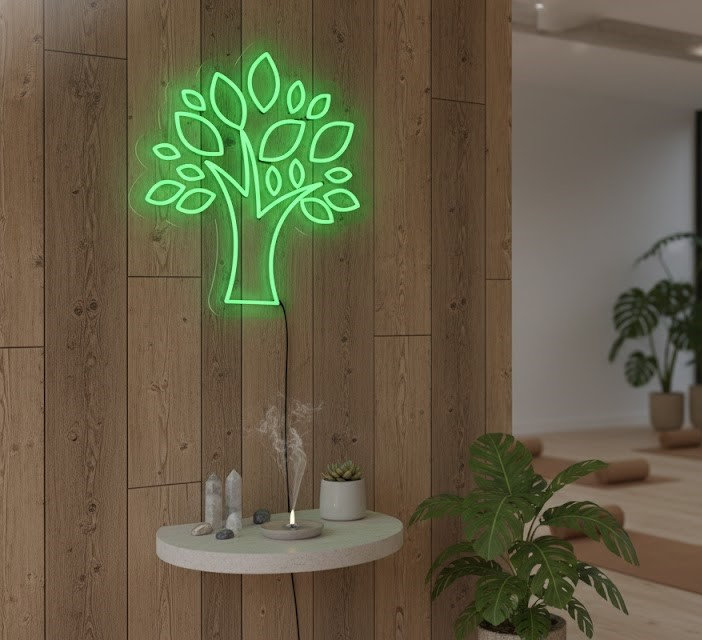  | Arbre en néon | Fabriqué à la main avec un tube néon flexible durable offrant un éclairage lumineux et uniforme pendant plus de 50 000 heures sans décoloration | 24 x 21 | Vert