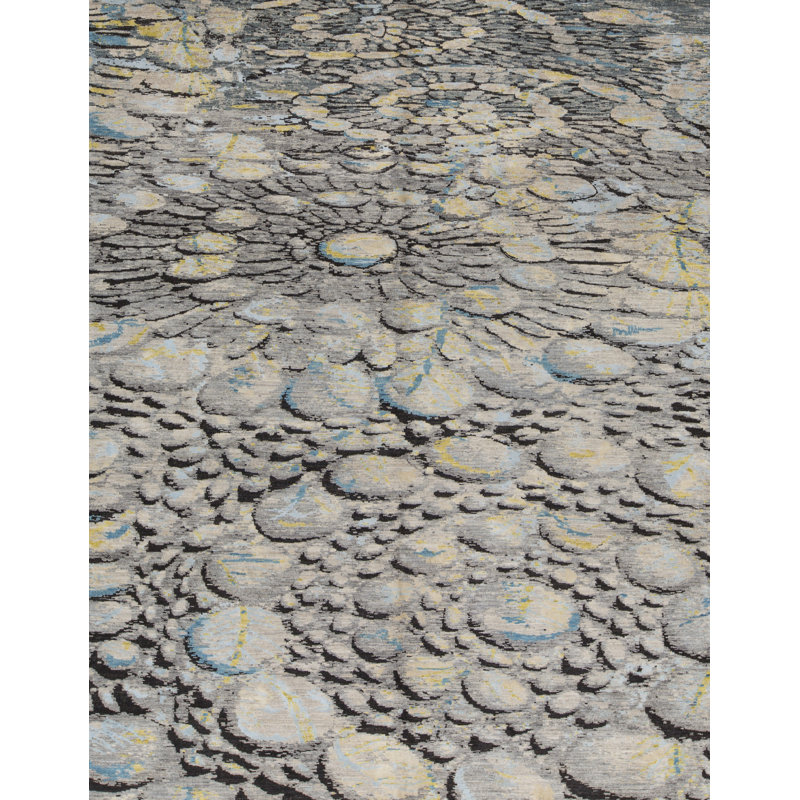 One-of-a-Kind Hand-Knotted High-Quality Gray/Blue/Yellow/Black Area Rug