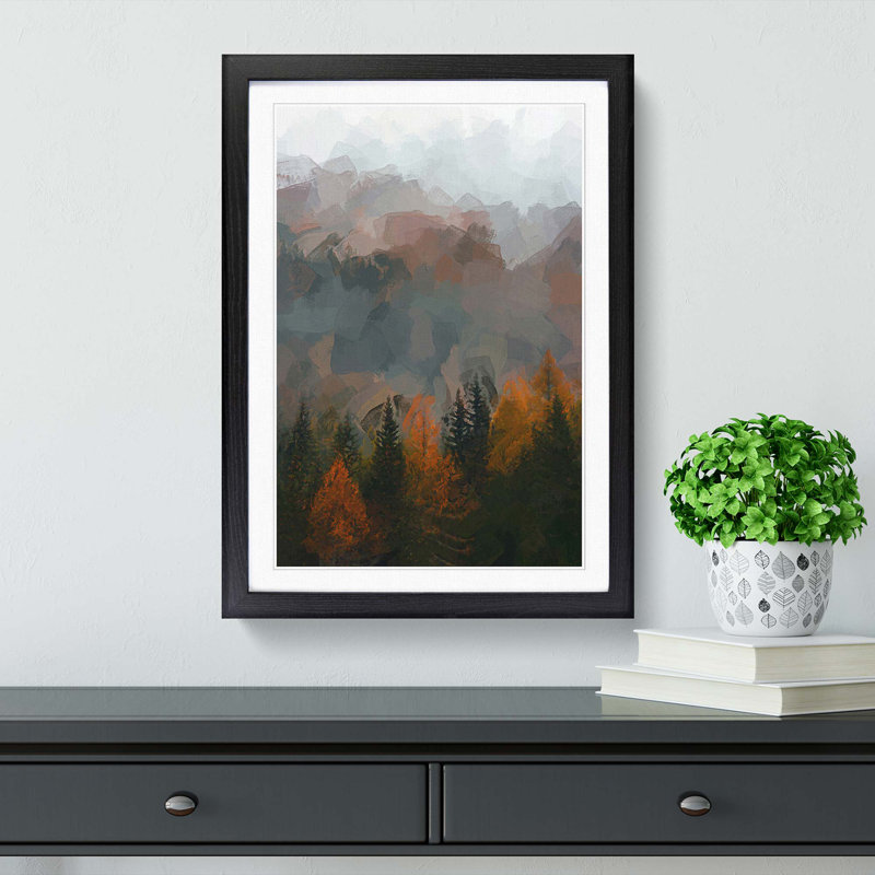 Misty Forest in the Autumn - Picture Frame Graphic Art Print, 36cm H x 27cm W x 2cm D, Black Framed