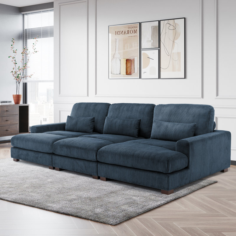 Canapé modulaire en velours côtelé 127,6 po, Bleu