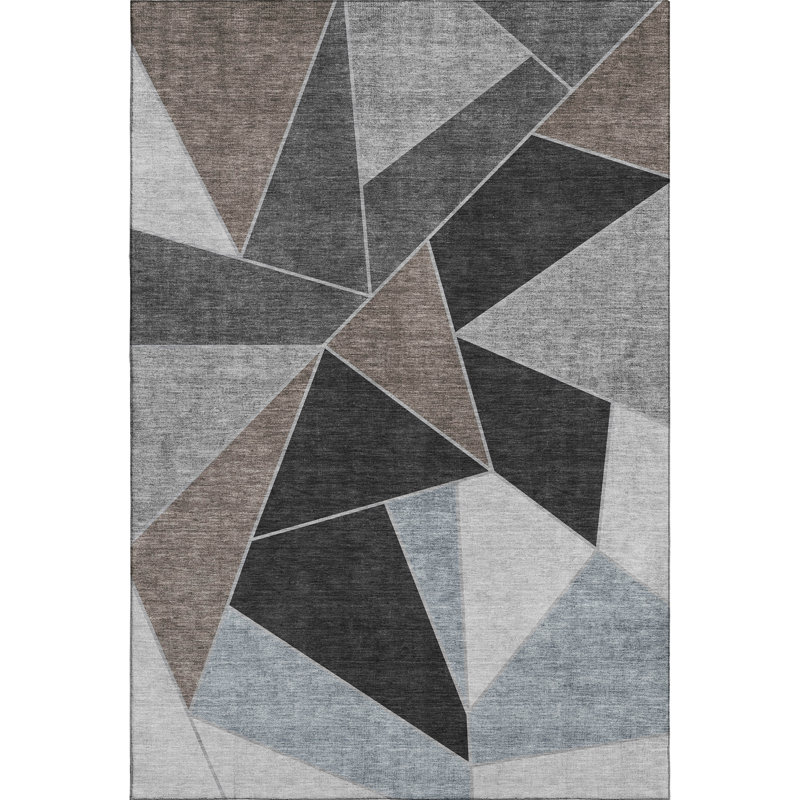Premium Machine Washable Mayfield AMF636 Geometric Rug, 3' x 5', Chocolate
