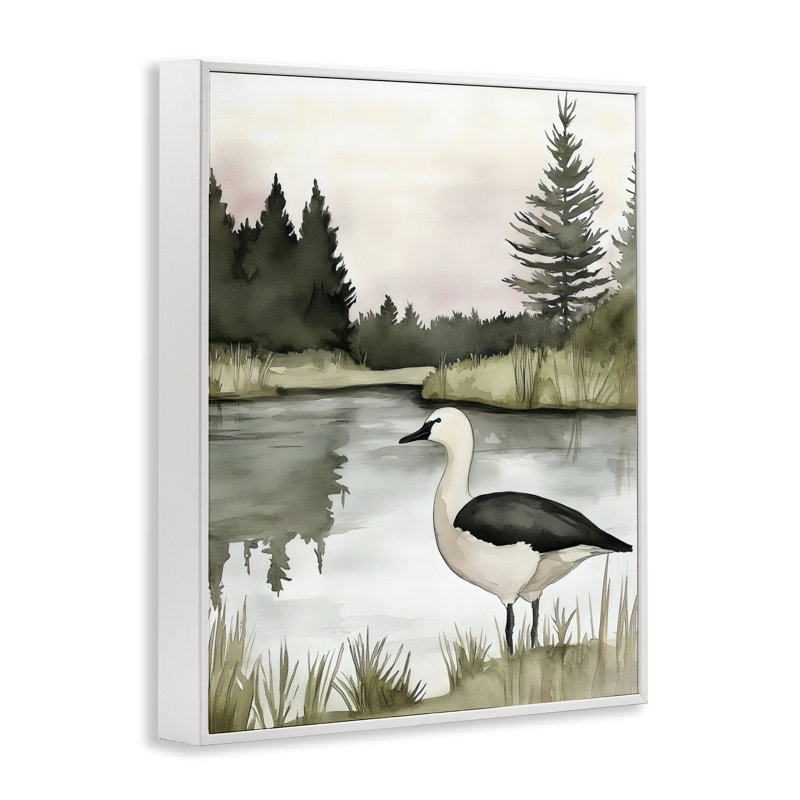 Giclée de canard printanier, design par Riley B, 20 x 16, Coastal White Giclee Framed