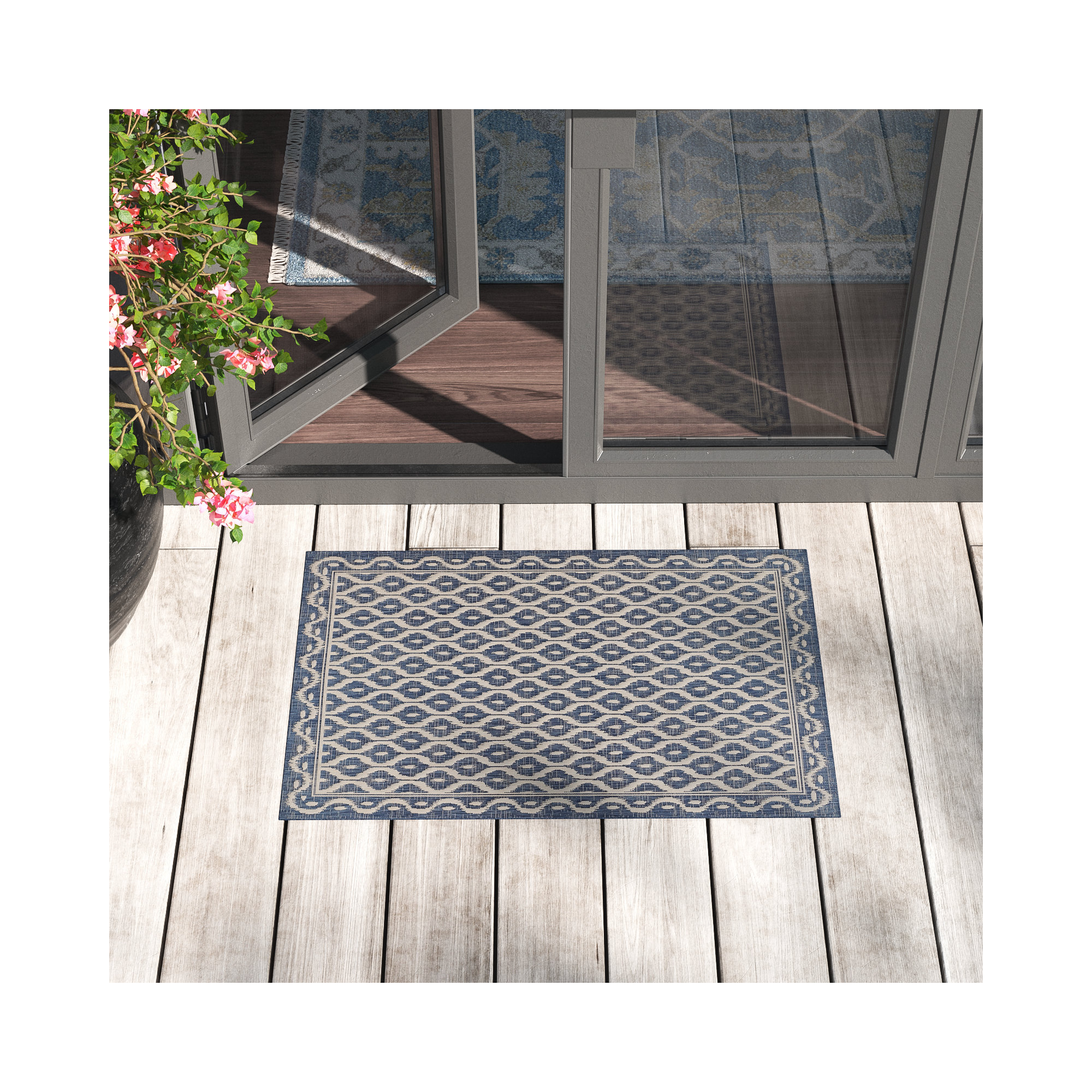 Susanna Blue/Beige Indoor/Outdoor Rug, Rectangle 2' x 3'