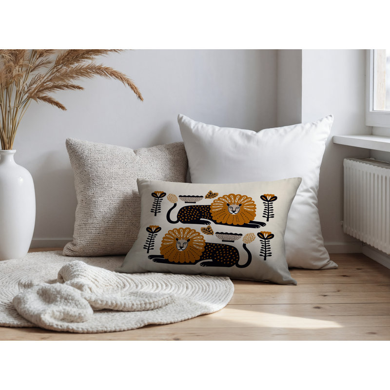 Oreiller rectangulaire réversible intérieur / extérieur Chiga Lion, Orange, Rectangle H 14 po x l 20 po