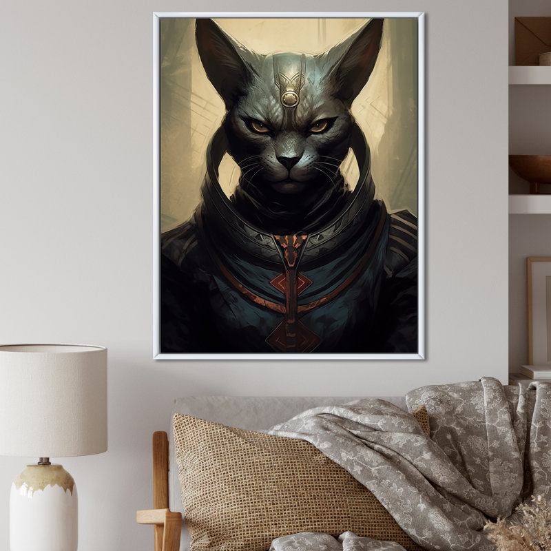 Ancien chat égyptien, déesse bastet I, reproduction d'art sur toile, H 32 po x l 16 po x P 1 po, Cadre flottant blanc