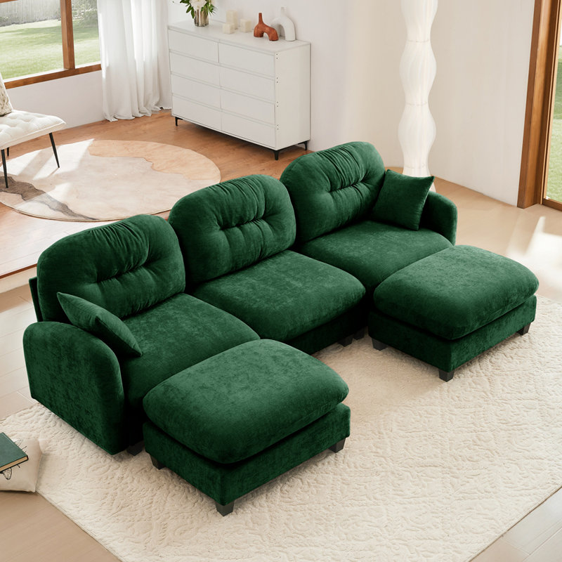 Canapé modulaire en U modulaire avec repose-pieds, tissu en chenille de qualité supérieure, avec 2 coussins décoratifs, dossier rembourré en mousse à haute densité