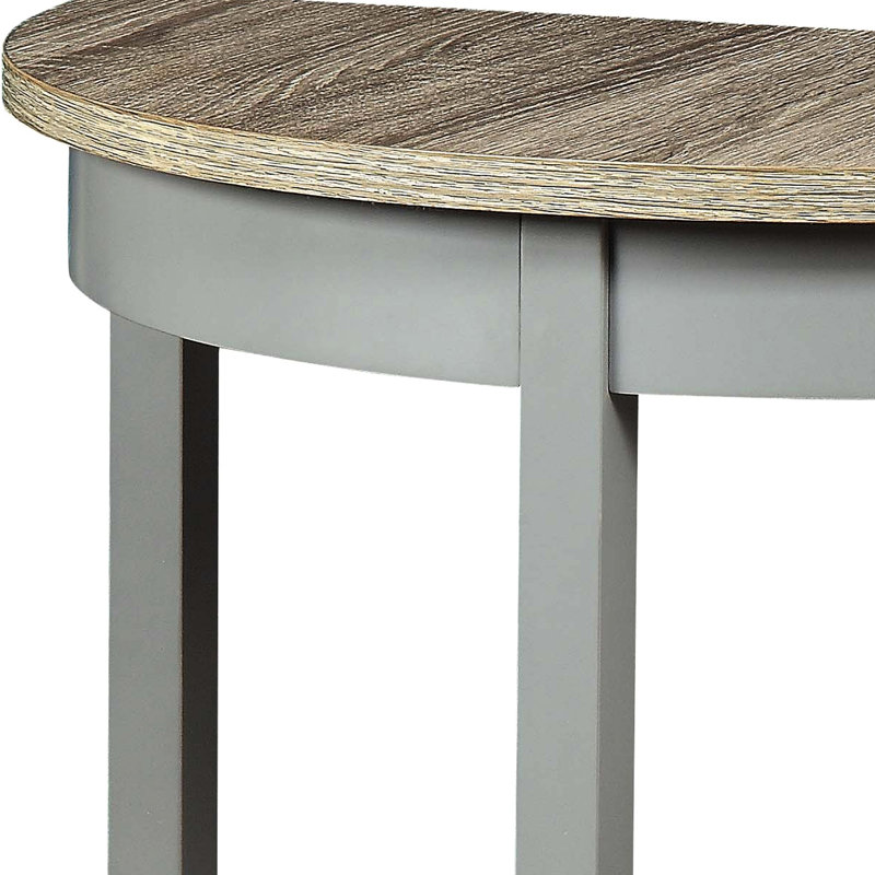 Console grise et chêne, avec rangement demi-lune en chêne naturel et style moderne et fonctionnel