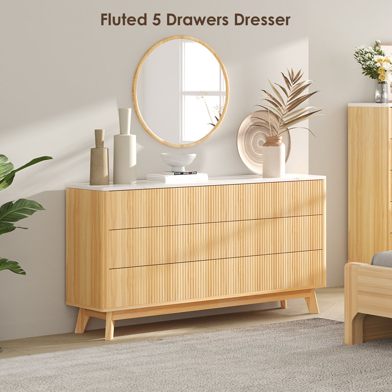 6-drawer Dresser 52"w Double Dresser with Faux Marble Top
