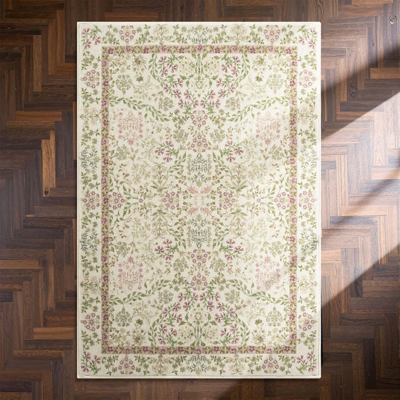 Floral Machine Washable Area Rug, Rectangle 3' x 5'