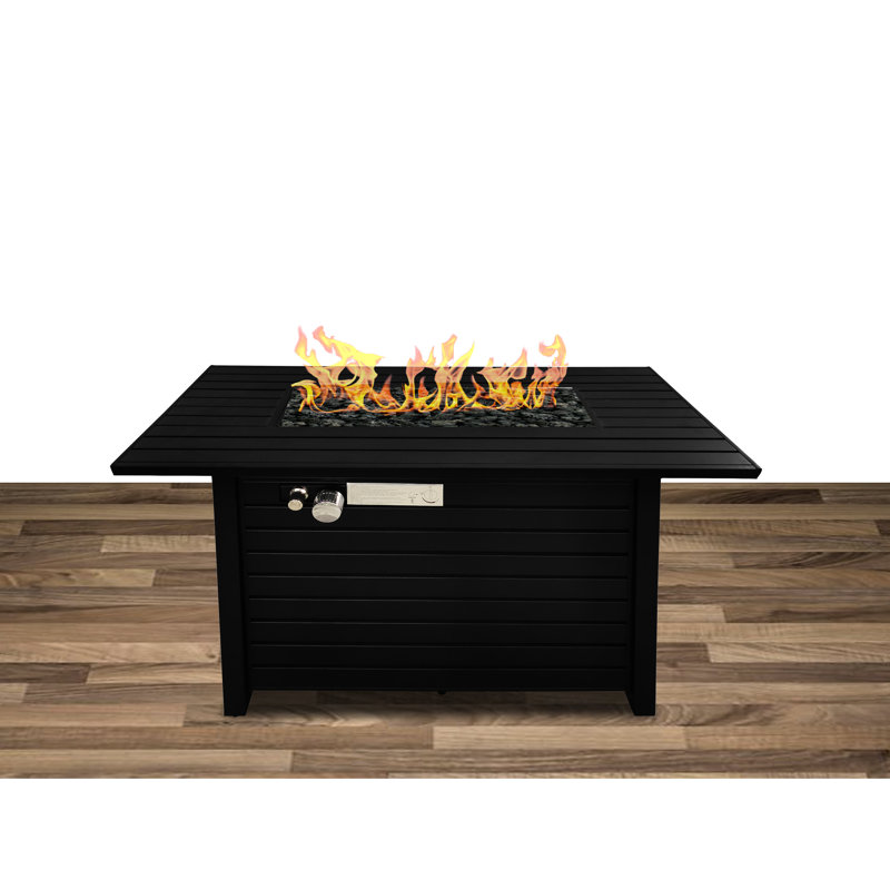 Modern Garden Fire Pit Table With Lid - Steel, Propane/Natural Gas, 8 Hours Burn, 50000 , Black Outdoor Steel 8H Burning, Black, Style