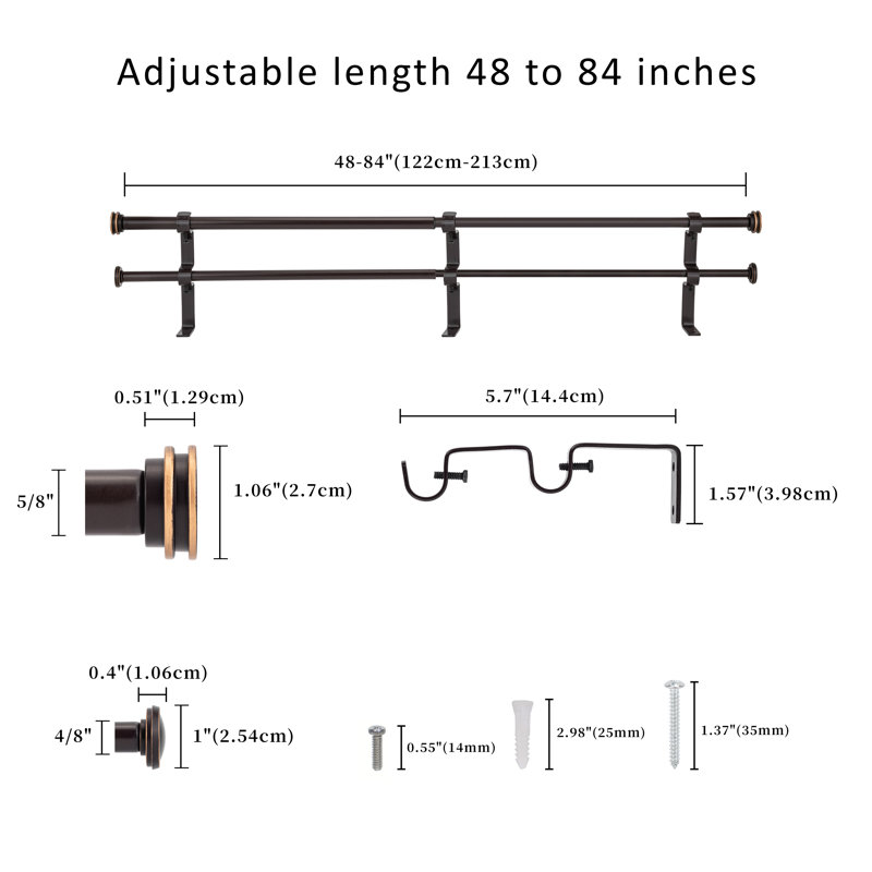 Tringle à rideaux double réglable en acier Kynley, Bronze, 48" - 84"