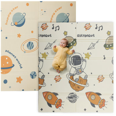 AIYAPLAY Baby Play Mat Foldable 177 x 146 x 1.5cm Astronaut & Planet Theme