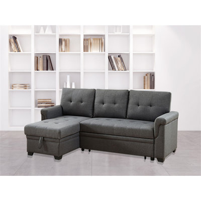 Canapé-lit modulaire réversible en lin gris foncé 84 po avec rangement Destiny