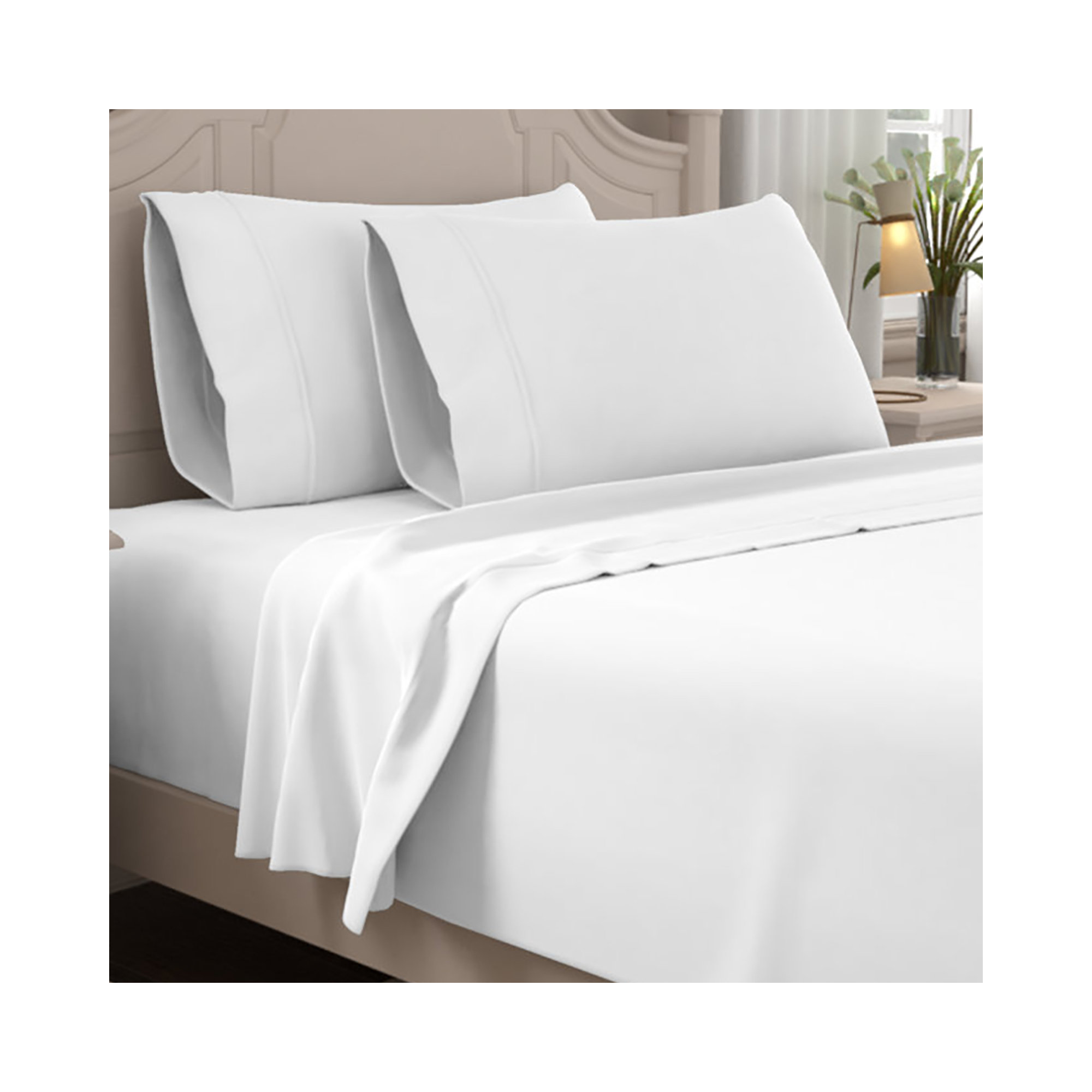 Ultimate Percale 100% Cotton 400TC Cool & Crisp Sheet Set, King Sheet Set with 2 Pillowcases, White