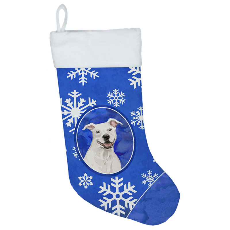 Chaussette de noël winter flocons de noël, Staffordshire bull terrier blanc