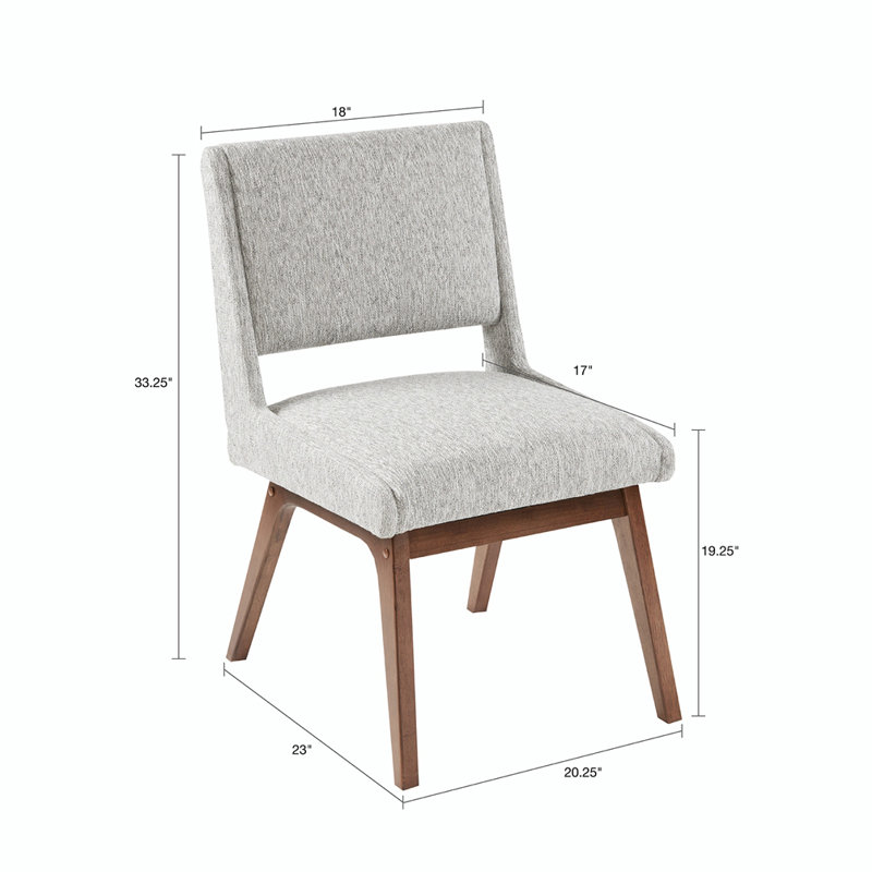 Set of 2 Light Gray Upholstered Dining Side Chairs with Rubberwood Legs