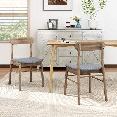 2 chaises de salle à manger rembourrées en tissu avec structure en bois d'hévéa