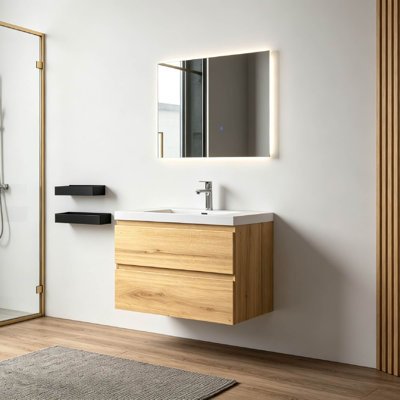  Meuble-lavabo mural simple 36 po avec comptoir en pierre blanche brillante pour petits espaces