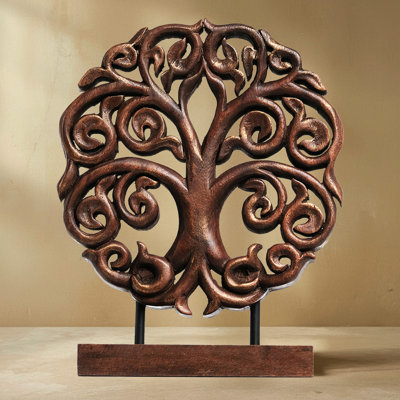 Berton Tree of Life Wooden Sculpture with Textured Petals for Living Room, Office, Christmas Decor & Mother’s Day Gift for Mom (Medium Size)