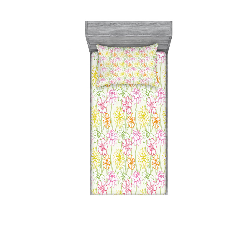 Microfiber Floral Sheet Set, Twin XL Sheet Set with Fitted Sheet