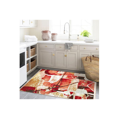Barcelona Collection Multicolored Abstract Pattern Modern Decorative Machine Washable Area Rug