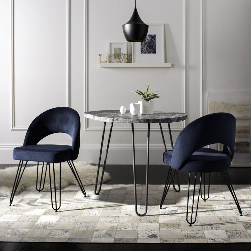 Lisbon 18'' H Velvet Upholstered Side Chair, Navy