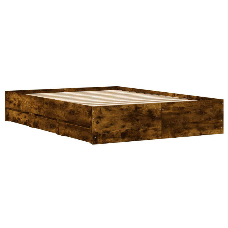 Normia Drawers Bed Frame, Small Double ( 120 x 190 cm), Smoked Oak