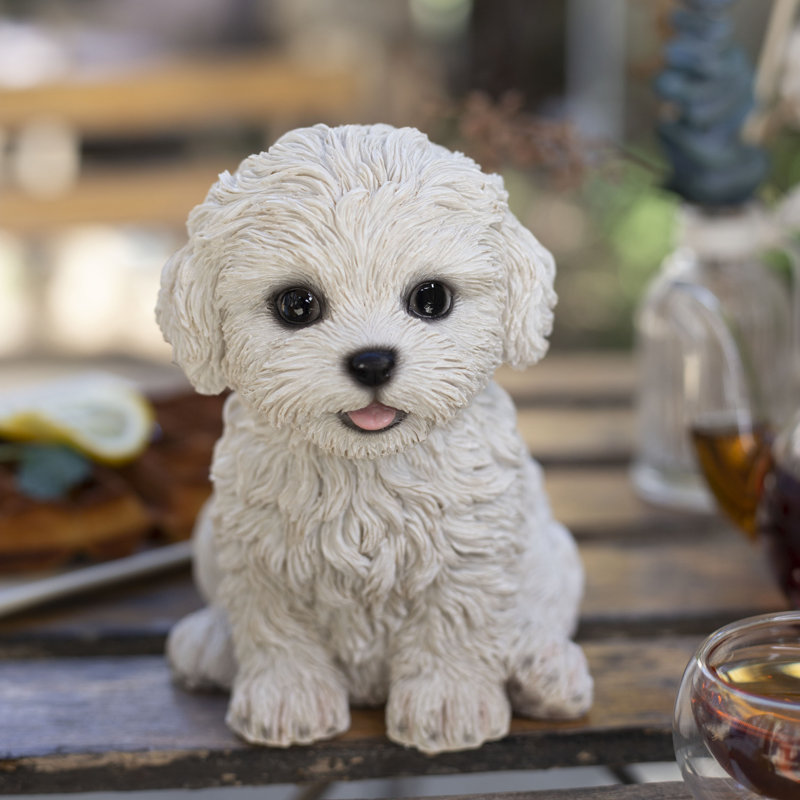 White Bichon Frise Decorative Puppy Figurine for Home & Garden Décor, Handpainted Polyresin Dog Statue, Realistic Design | Gift for Dog Lovers | Weather-Resistant Indoor/Outdoor Decor