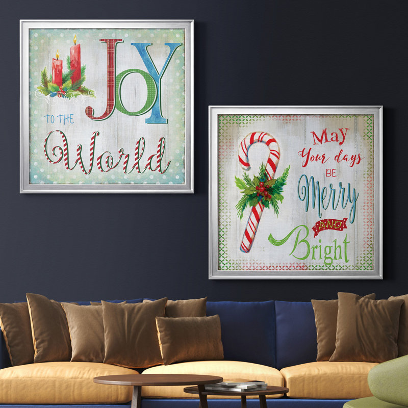 «Candle Joy», ensemble de 2 reproductions d'art textuel encadrées, H 17,5 po x l 35 po x P 1,5 po, Toile encadrée argentée