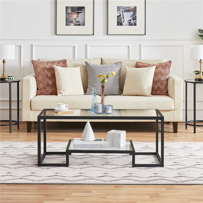 Frame Coffee Table with Storage, Black