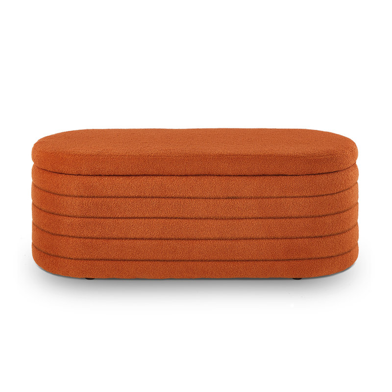 Banc de rangement moderne avec repose-pieds ovale, banc rembourré en tissu avec rangement Teddy, tabouret de bout de lit avec charnière de sécurité  