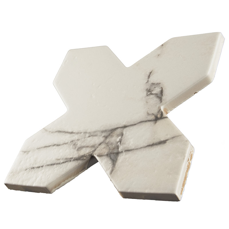 Istanbul Squire Shield With Cross 6 In. X 8-3/8 In. Porcelain Floor And Wall Tile Kit, White/Black