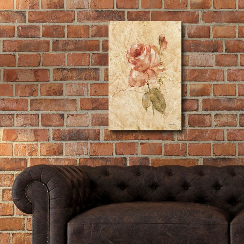 «Rose On Cracked Linen» par Cheri Blum, art mural en verre acrylique, H 24 po x l 16 po x P 0,2 po