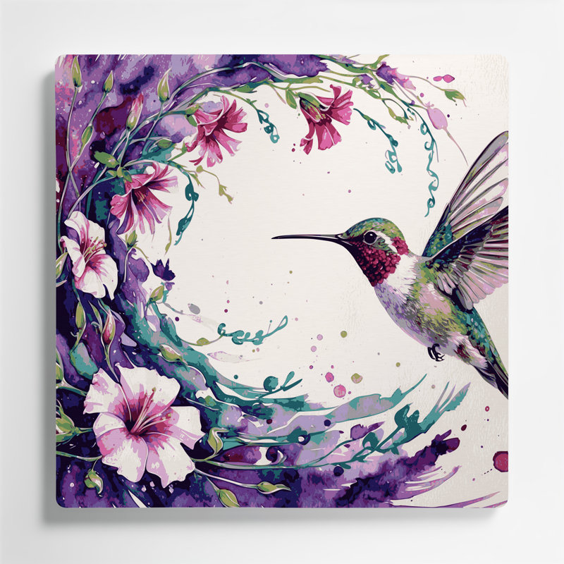 Art mural en métal, oiseaux, rubis à gorge rubis, H 144 po x l 144 po x P 0,05 po