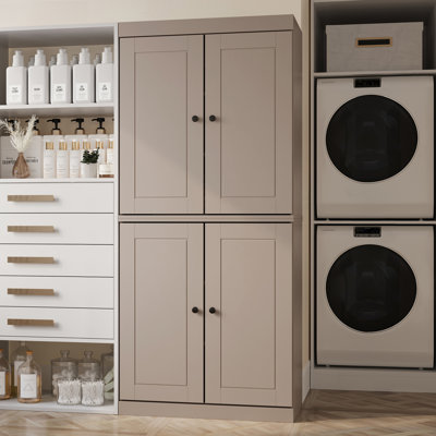 100% Solid Wood Tall Bathroom Linen Cabinet with Doors, Adjustable Shelves, Modular Bathroom & Laundry Storage Cabinet, 32" W x 71.5" H
