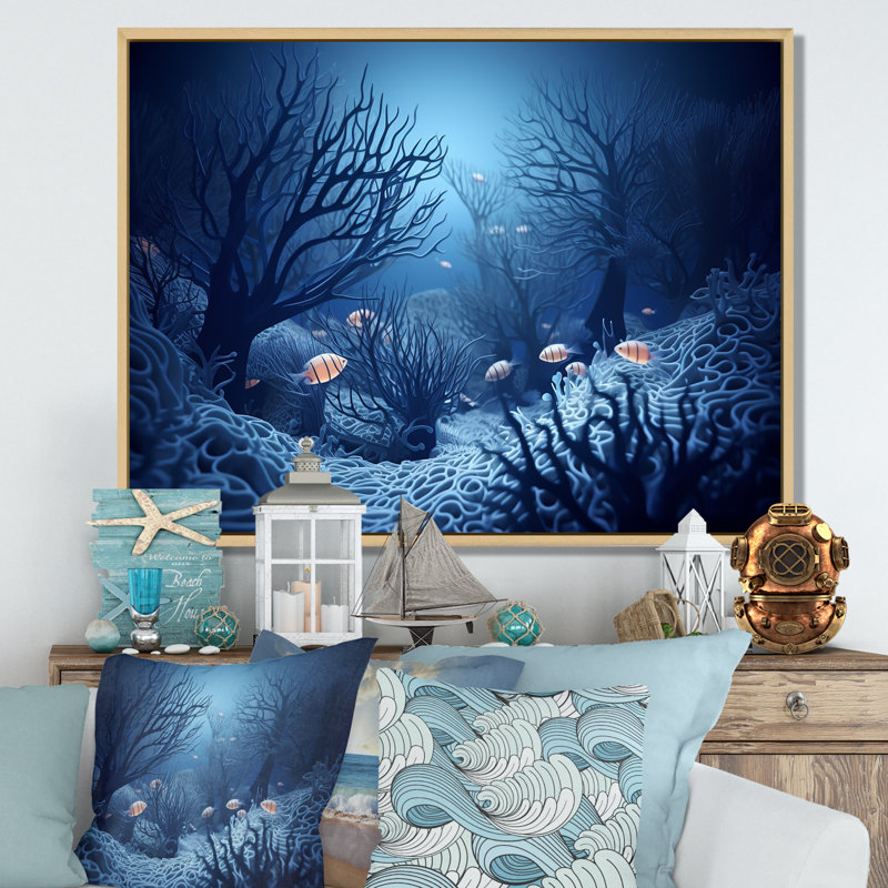 Art sous-marin bleu et noir sous-marin, H 12 po x l 20 po x P 1 po, Cadre naturel flottant