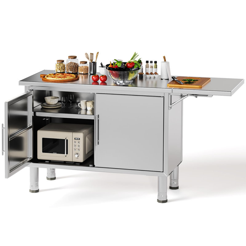 Commercial Worktable With Extend Panel & Adjustable Shelf