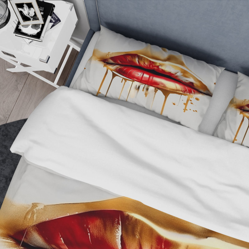 Ensemble de housse de couette en microfibre / polyester Golden Red Lips Of Luxury II