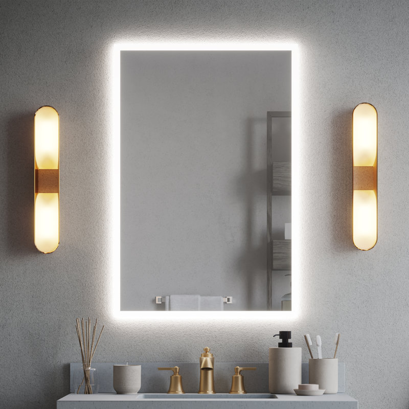 Miroir lumineux Aura avec désembueur, gradateur intégré et luminosité réglable, Verticale, Rectangulaire