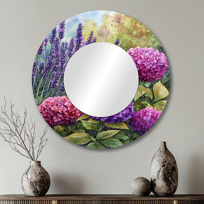 Hydrangeas And Lavender Garden I - Floral Mirror Wall Decor - Printed On Metal, 29" x 29"