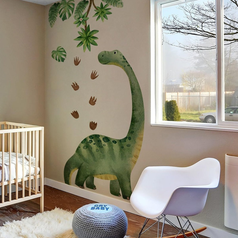 Décalcomanie murale empreintes de dinosaures - Multicolore - Design de chambre d'enfant à peler et coller